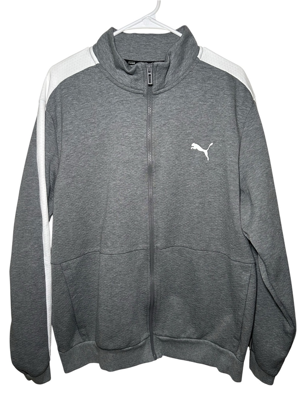 Puma Gray Track Jacket with White Shoulder Stripes XL Mens Comfort Active Casual